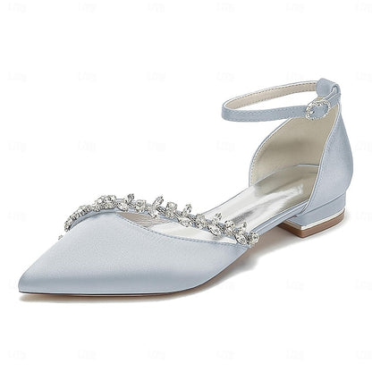 Toe Flats – White Elegant Women's Satin Pointed Wedding