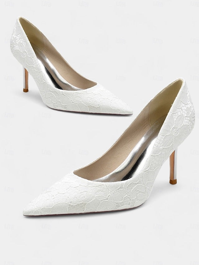 Women's Lace-Embroidered Pointed-Toe Stiletto Heels -