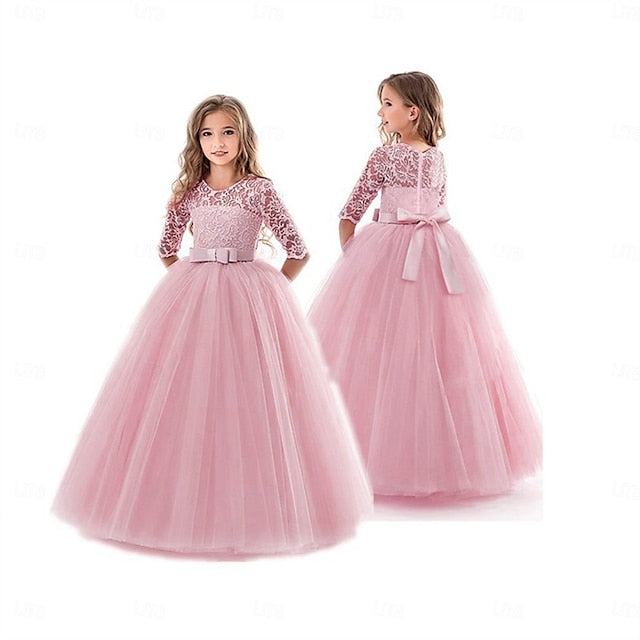 Wedding Girls' Dress Colored Girl Kids Solid Flower