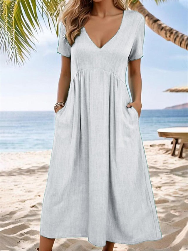 Women's White Sky Blue Green Summer Spring Midi Dress