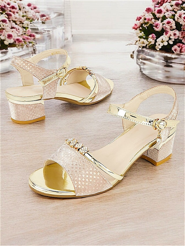 Gold Block Sandals for Rhinestone-Embellished – Heel Women