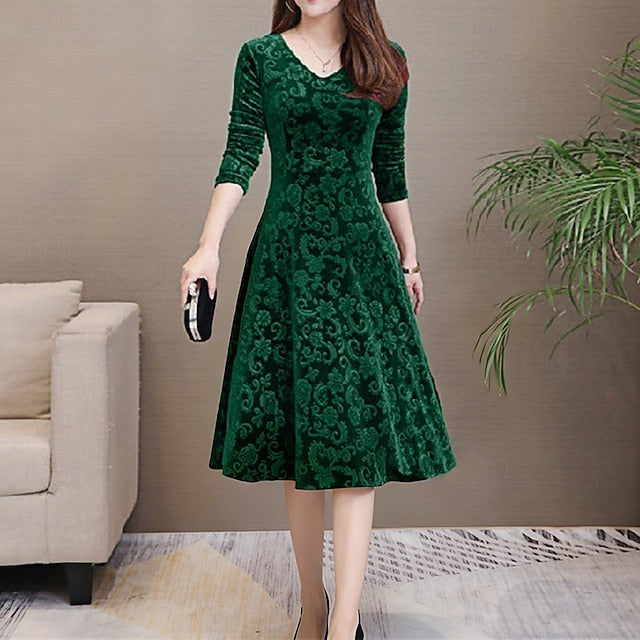 Women's Midi Dress Velvet Dress Party Dress Swing Dress