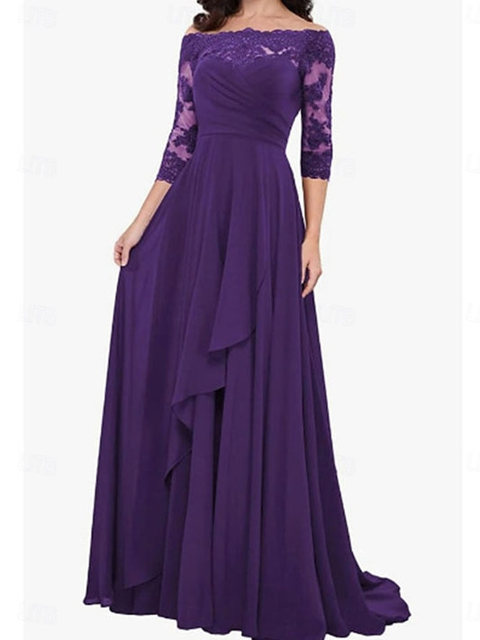 Elegant Dress of A-Line Shoulder Off Simple Mother Bride the