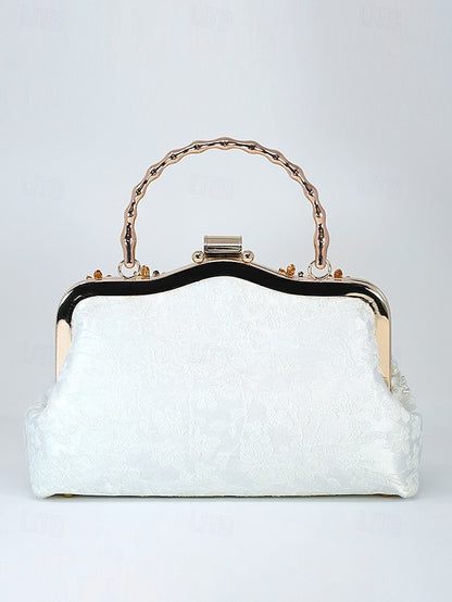 with White Floral Elegant Evening and Pearl Lace Handbag