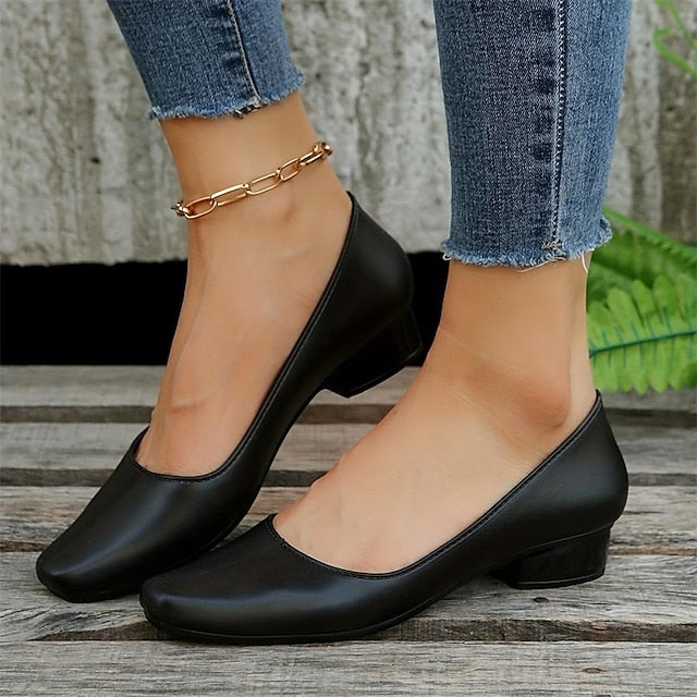 – Classic Heel Women's Toe Slip-On Black Low Pumps Round