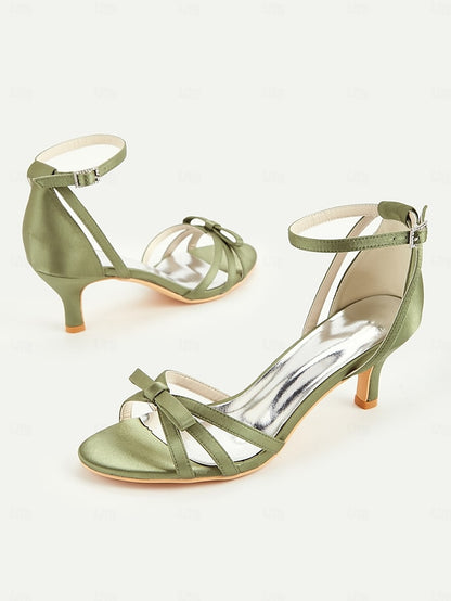 Women's Green 1950s Heel Kitten Strappy Satin Vintage