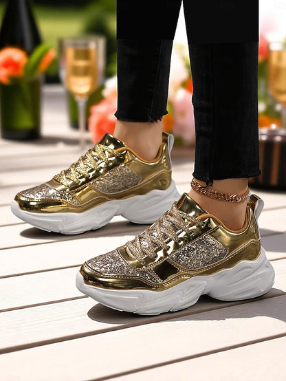 with Glitter Sneakers Platform Metallic Chunky Women's
