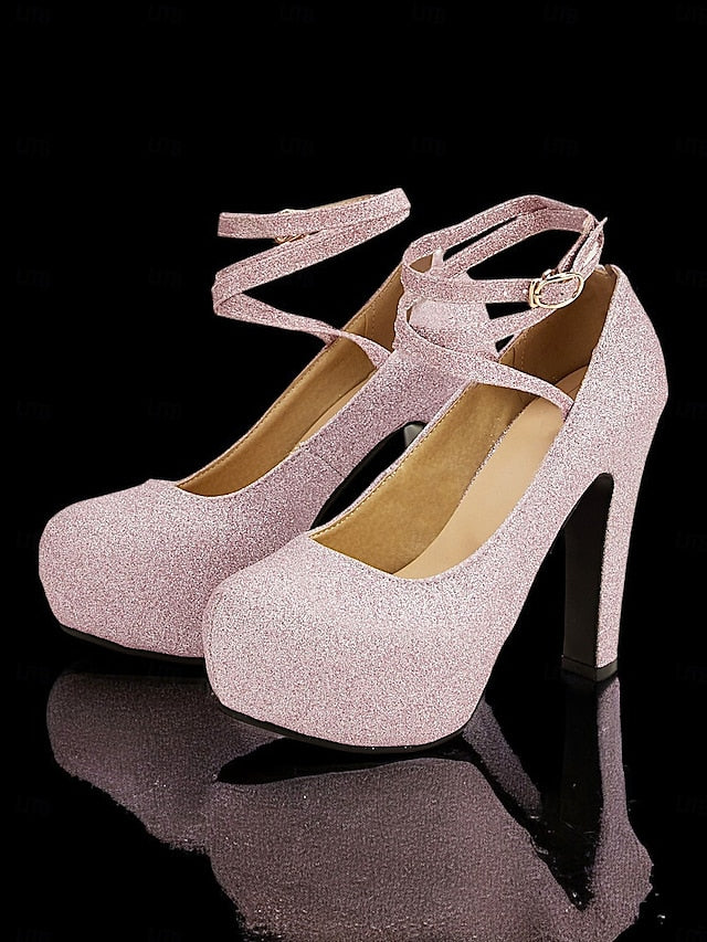Strap Ankle Glitter with Pink Platform – Women's Heels