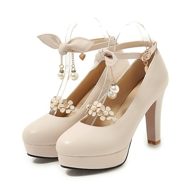 Girls'  Platform Heels White Wedding Mary Elegant Jane