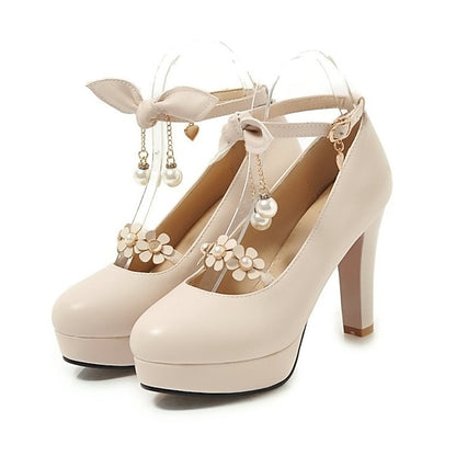 Girls'  Platform Heels White Wedding Mary Elegant Jane