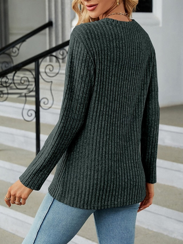 Women's Blouse Solid Color Stylish Casual Long Sleeve Crew