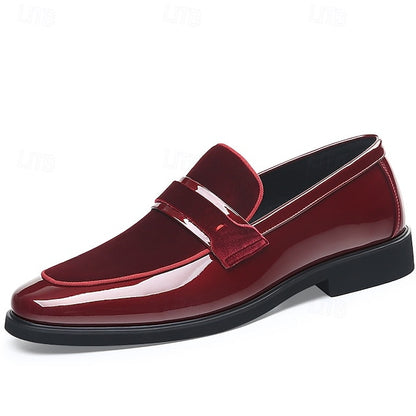 Men's Leather with Velvet Red Loafers – Sleek Design Faux