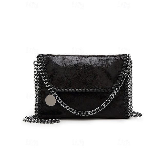 Kunstledertasche mit Kette in Rot mit Überwendlingsstich-Schulterdetails