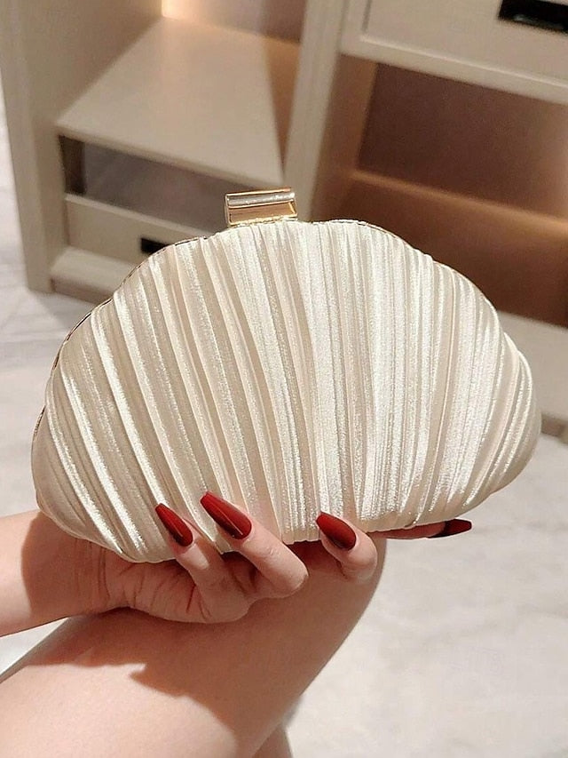 Purse Pleated Evening Clutch Satin Shell Women's