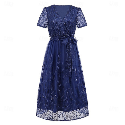 Neck Elegant Bride V Mother Sequin Dress the A-Line of
