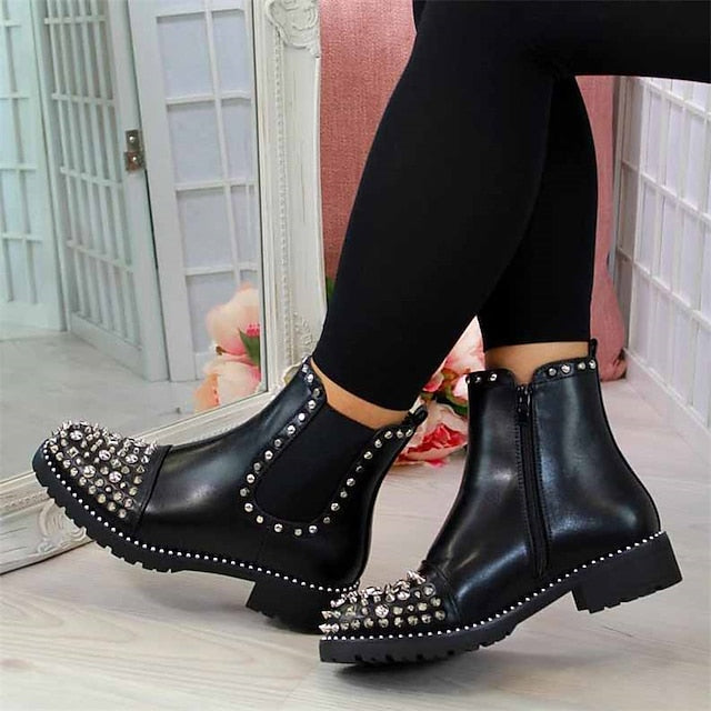 Ankle for Black Sole Studded Boots Chelsea – Chunky Women