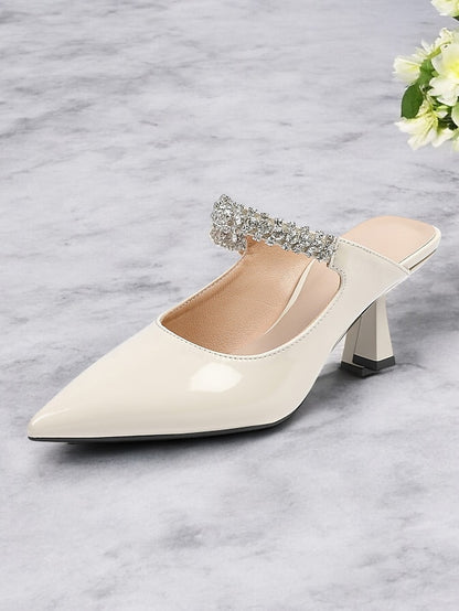 Heeled Embellished Slip-On Pointed-Toe Women's Rhinestone