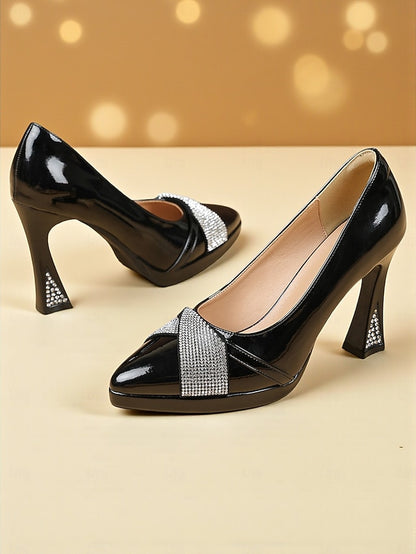 Burgundy Heels Women's with Leather Pointed Toe Patent