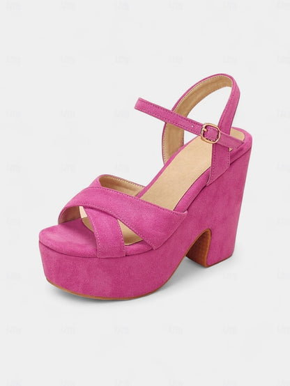 Platform Sandals with Hot Suede Ankle Strap Pink - Women's
