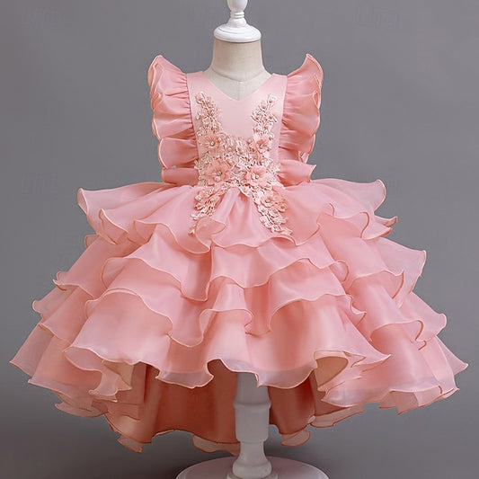 Kids Asymmetrical Girls' Dress Party Floral