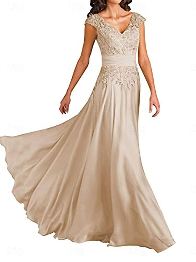 Elegant V Bride A-Line Neck Dress Mother the Floor Simple of