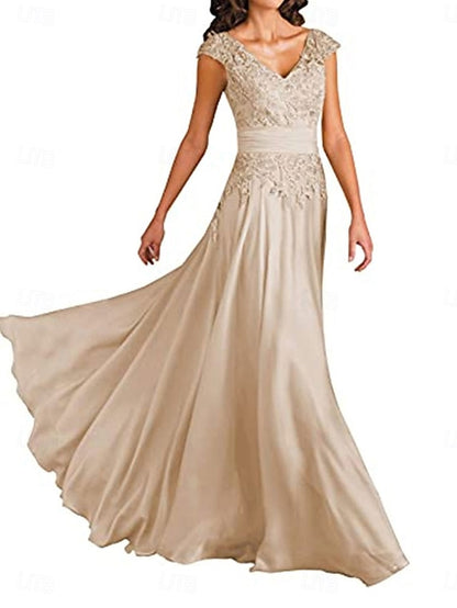 Elegant V Bride A-Line Neck Dress Mother the Floor Simple of