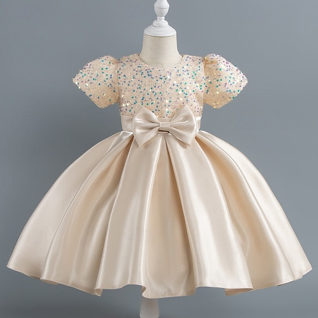 Sleeve Toddler Wedding Girls' Sequin Dress Party Short