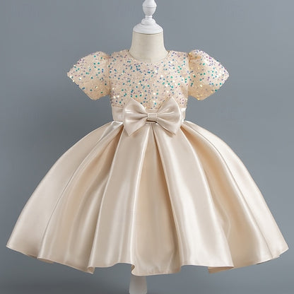 Sleeve Toddler Wedding Girls' Sequin Dress Party Short