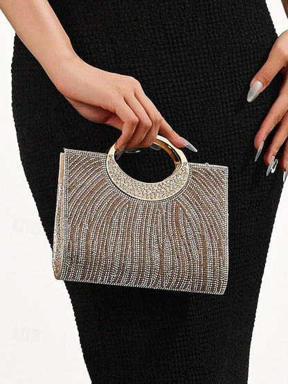 Evening – Rhinestone Bag Clutch Round with Handle Women's