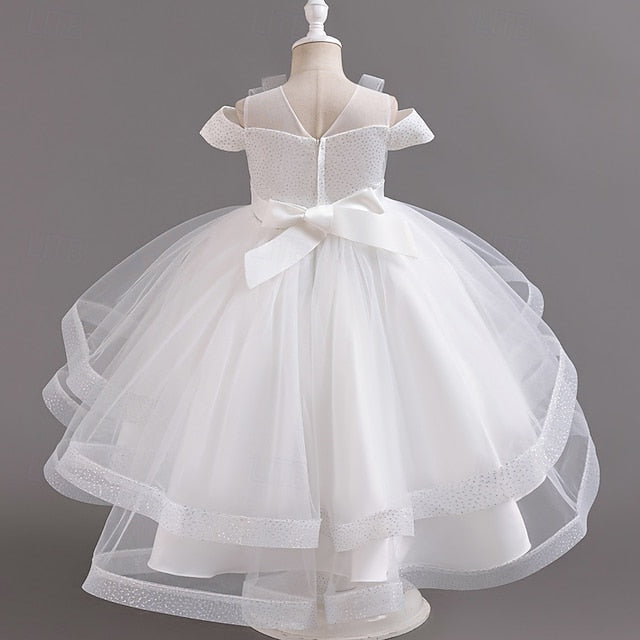 Kids Sleeve Girls' Dress Solid Short Color Wedding Party