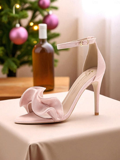 Women's High Velvet Red Heel Strap Ankle Sandals - Elegant