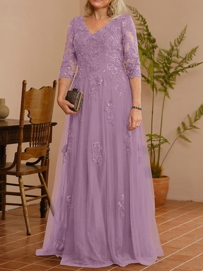 Bride the A-Line Elegant Dress of Neck Wedding Guest Mother V