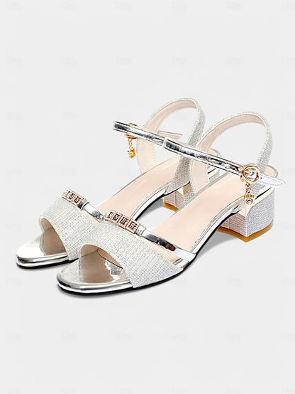 Sandals - Silver Rhinestone Elegant for Heeled Shoes Women Dress
