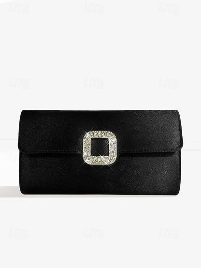 Rhinestone Women's White Elegant Buckle with Clutch - Satin