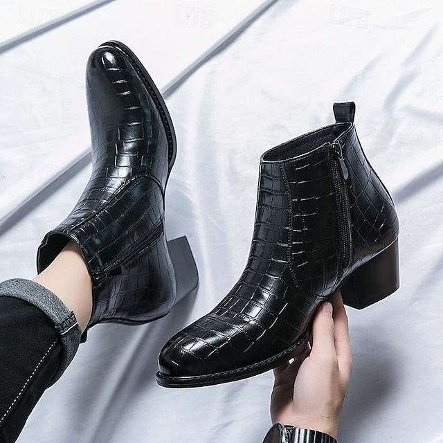 Crocodile Brown Ankle Pattern Men's Boots Leather Faux -