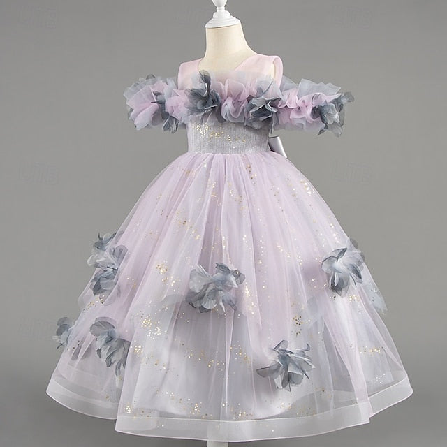 Flower Special Sleeve Wedding Kids Party Girls' Dress Short