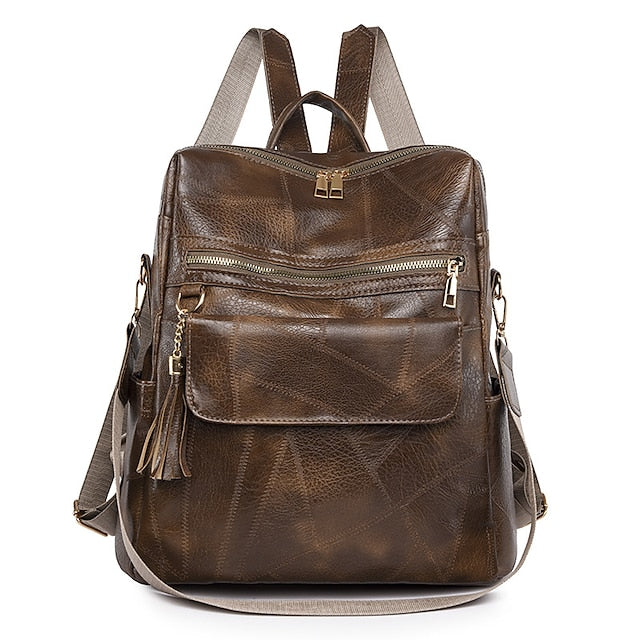 et sac à dos vintage en cuir avec pompon et similicuir pour femme