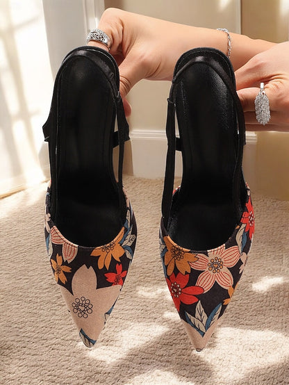 Heels Slingback Floral High Women's – Elegant Pointed Toe