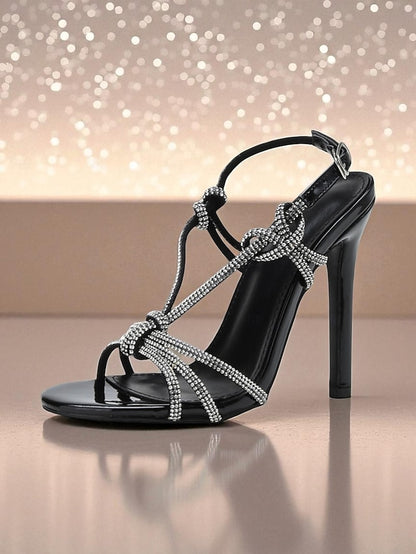 with Toe Women's Square Rhinestone Strappy Heels Stiletto
