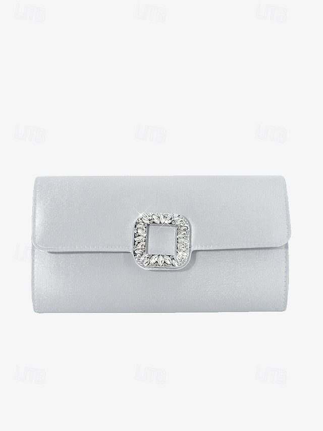 Rhinestone Women's White Elegant Buckle with Clutch - Satin