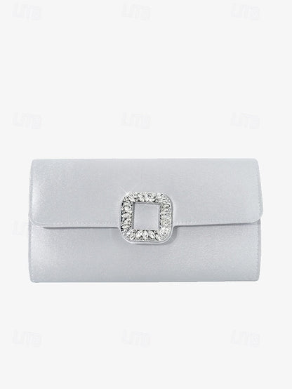 Rhinestone Women's White Elegant Buckle with Clutch - Satin