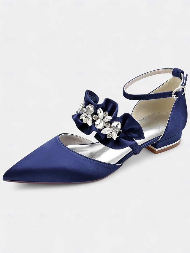 Black Rhinestone Flats Pointed-Toe Satin Women's with