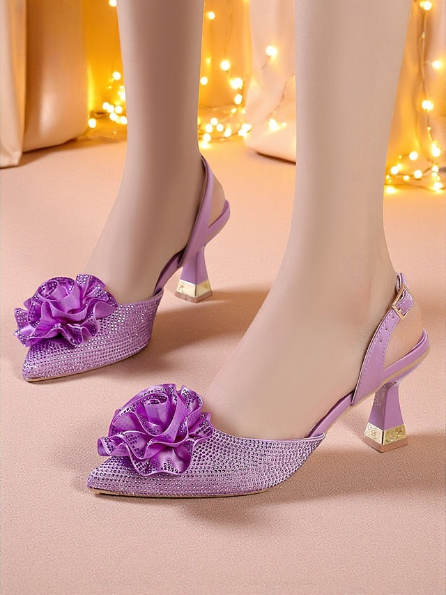 Floral with Purple Heels Women's Rhinestone Slingback