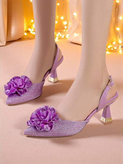 Floral with Purple Heels Women's Rhinestone Slingback