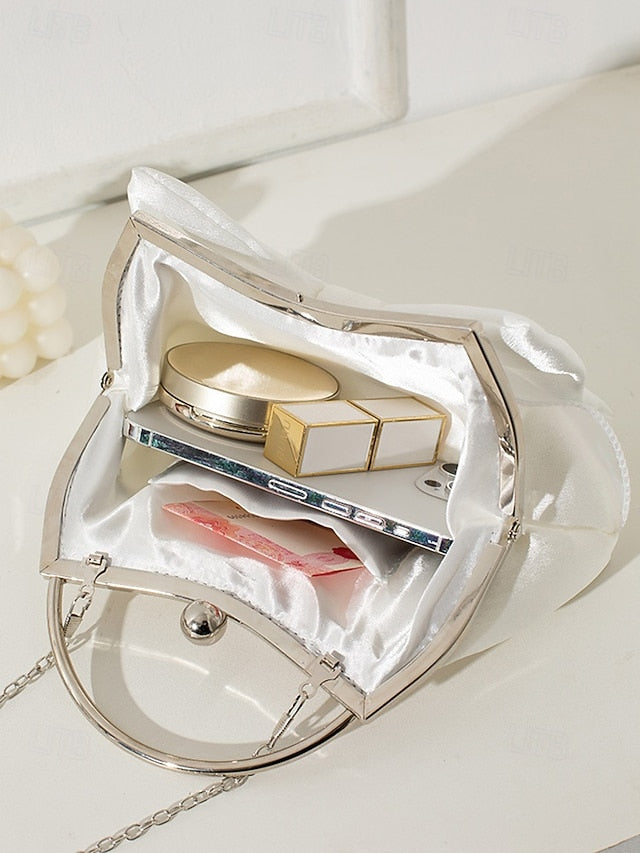 Satin Women's Clutch Evening – Bag Bow Pearl Elegant