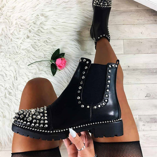 Ankle for Black Sole Studded Boots Chelsea – Chunky Women