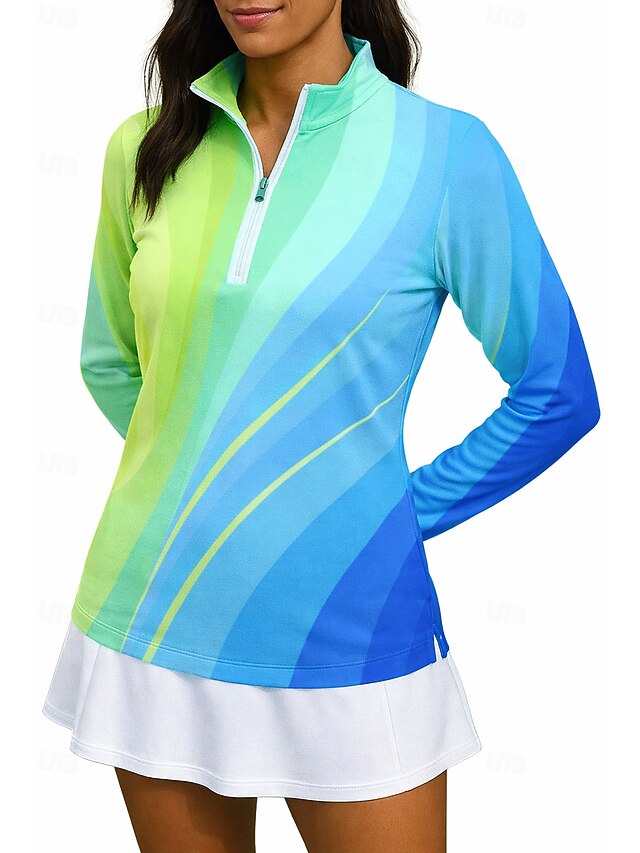 Women's Gradient Stripes Shirt Sport Shirt Golf Polo Shirt