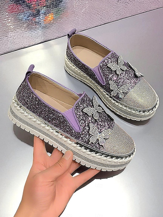 Women's Sneakers Glitter Platform Purple Slip-On with