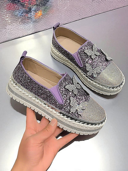 Women's Sneakers Glitter Platform Purple Slip-On with