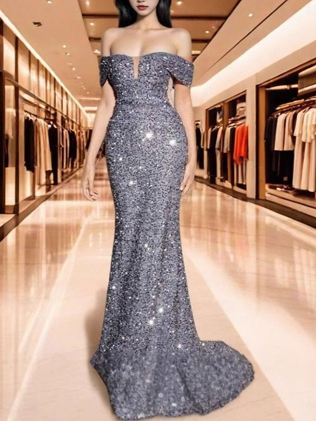 Mermaid Trumpet Sweep Brush Train Prom Dresses Evening Gown